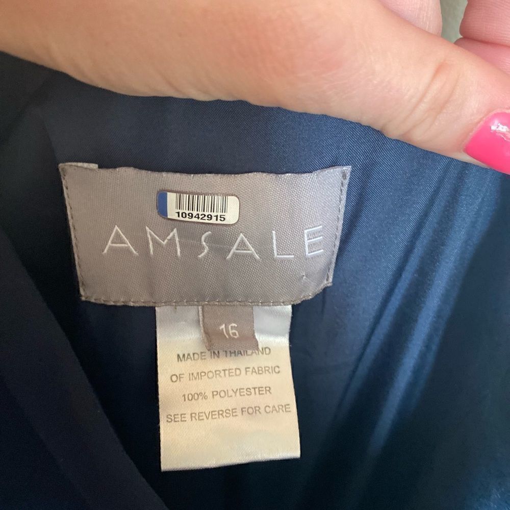 Amsale Navy One Shoulder Gown Size 16 Formal Bridesmaid Maxi Dress - Picture 8 of 8